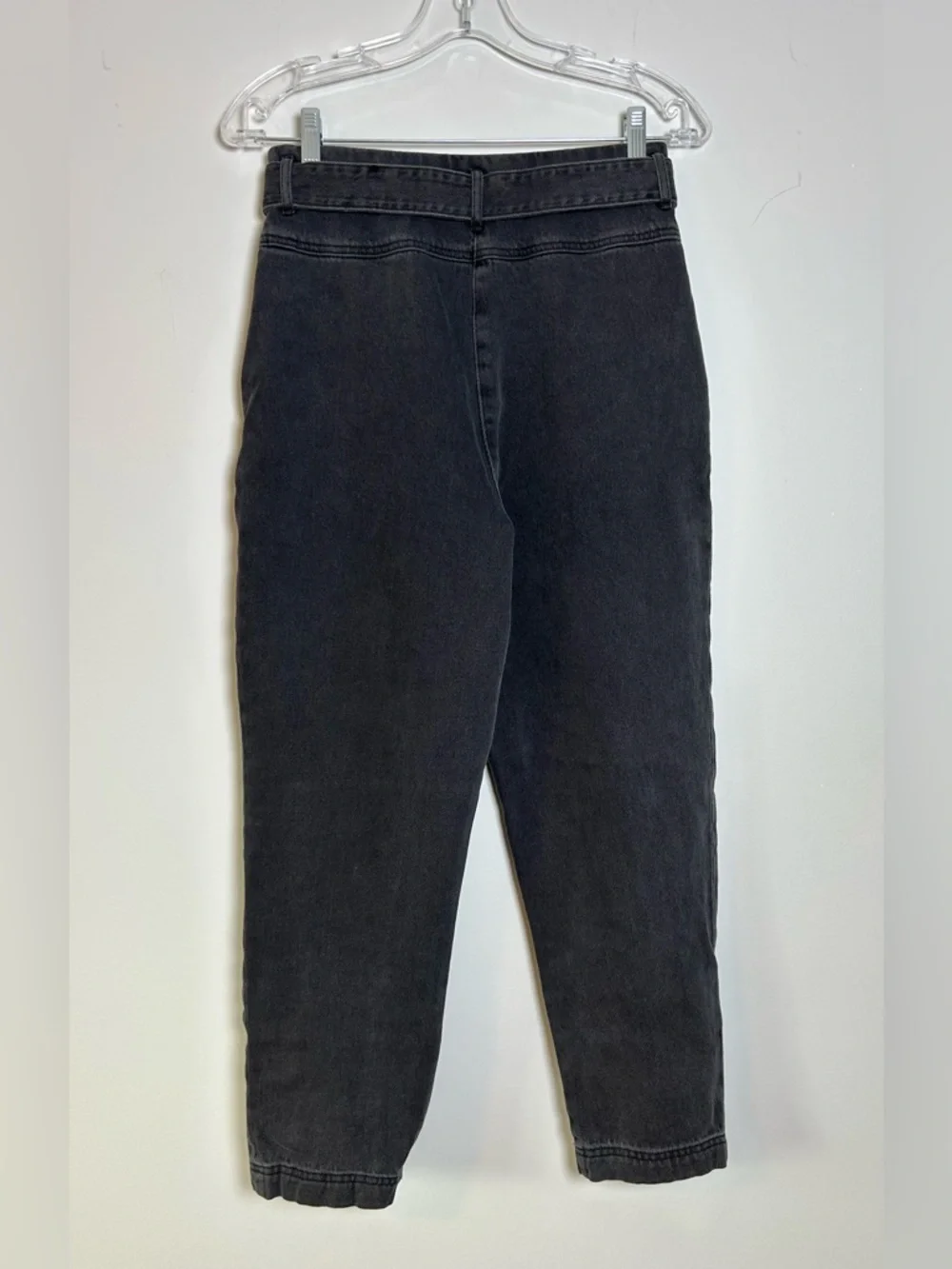 & other stories black high waist jeans size 4 belted cropped straight leg - Picture 5 of 12